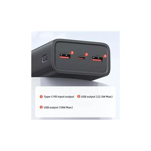 USAMS power bank PB68 30000mAh 65W QC3.0+PD Gyors töltés + USB-C/USB-C 100W kábel fekete ATXLOGTC