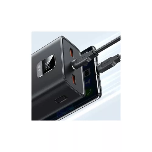 USAMS power bank PB68 30000mAh 65W QC3.0+PD Gyors töltés + USB-C/USB-C 100W kábel fekete ATXLOGTC
