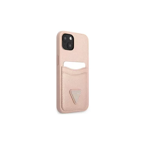 Guess GUHCP13SPSATPP iPhone 13 mini készülékhez 5,4 hüvelykes kemény tok SaffianoTriangle Logo Cardslot rózsaszín