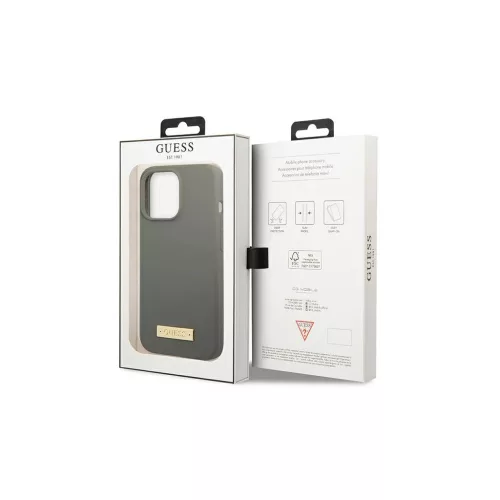 Guess GUHMP13XSPLG iPhone 13 Pro Max készülékhez 6,7" kemény tok Silicone Logo Plate MagSafe szürke
