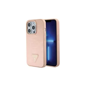   Guess GUHCP15XPCRTHCP iPhone 15 Pro Max készülékhez kemény tok Croco Triangle Metal Logo rózsaszín