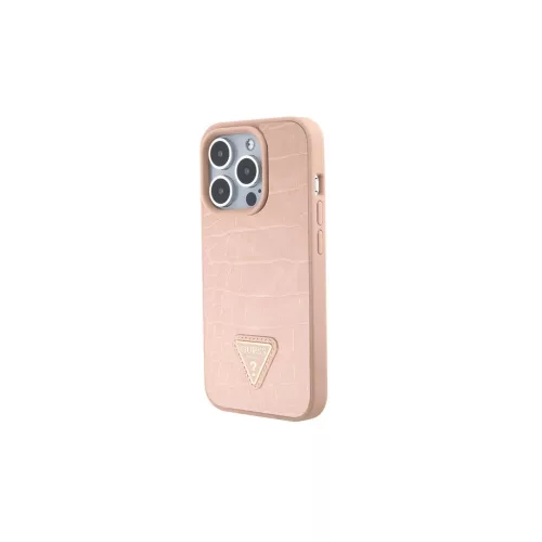 Guess GUHCP15XPCRTHCP iPhone 15 Pro Max készülékhez kemény tok Croco Triangle Metal Logo rózsaszín