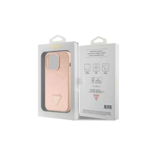 Guess GUHCP15XPCRTHCP iPhone 15 Pro Max készülékhez kemény tok Croco Triangle Metal Logo rózsaszín