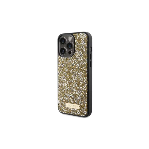 Guess GUHCP15XPFGSBSD iPhone 15 Pro Max 6.7" készülékhez kemény tok Rhinestone Metal Logo sárga