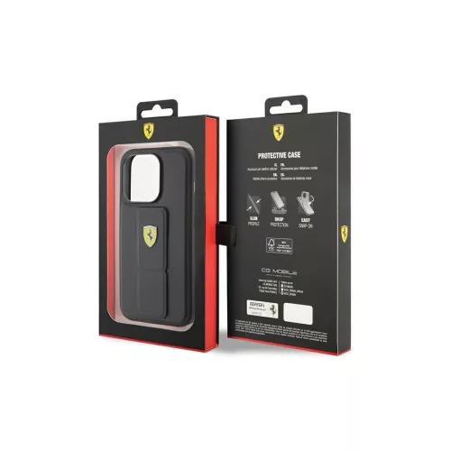Ferrari FEHCP15LGSPSIK iPhone 15 Pro6.1 készülékhez keménytok Grip Stand Metal Logo fekete