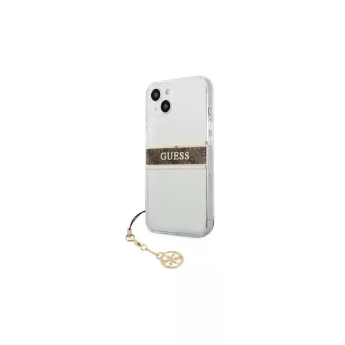 Guess GUHCP13SKB4GBR iPhone 13 mini 5,4" készülékhez átlátszó kemény tok 4G barna Strap Charm