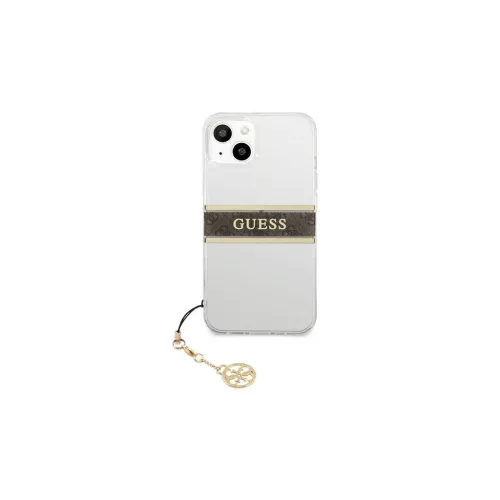Guess GUHCP13SKB4GBR iPhone 13 mini 5,4" készülékhez átlátszó kemény tok 4G barna Strap Charm