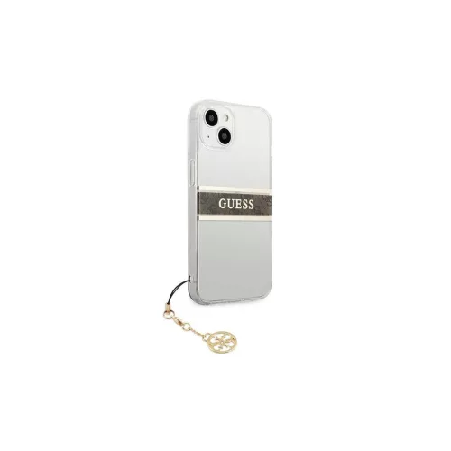 Guess GUHCP13SKB4GBR iPhone 13 mini 5,4" készülékhez átlátszó kemény tok 4G barna Strap Charm