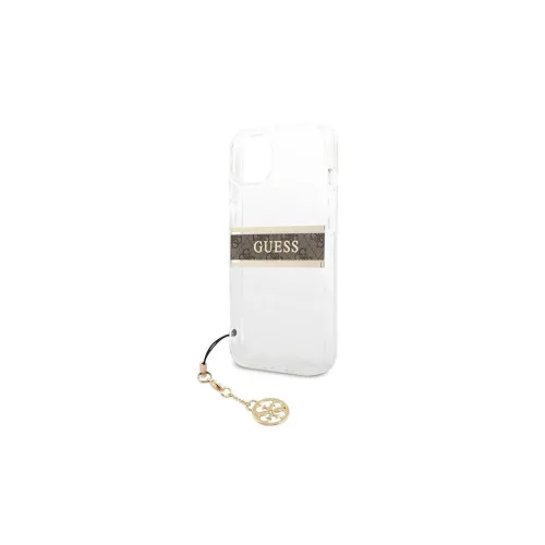 Guess GUHCP13SKB4GBR iPhone 13 mini 5,4" készülékhez átlátszó kemény tok 4G barna Strap Charm