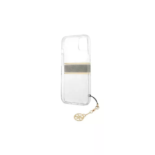 Guess GUHCP13SKB4GBR iPhone 13 mini 5,4" készülékhez átlátszó kemény tok 4G barna Strap Charm