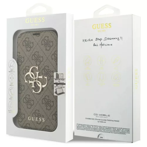 Guess Book 4G Metal Logo tok iPhone 17 Pro készülékhez barna