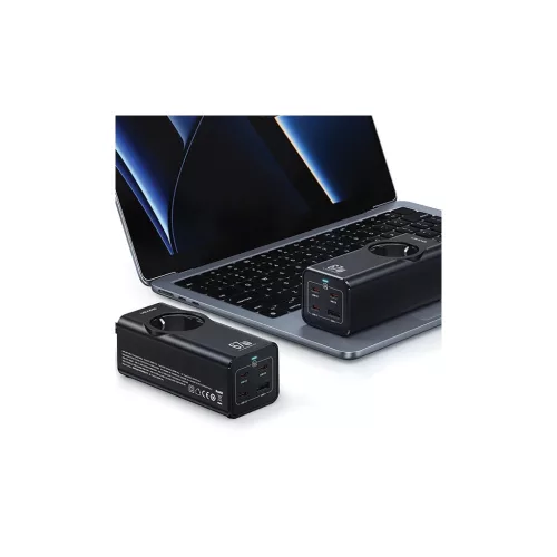 USAMS Hálózati elosztó 67W 3x USB-C + USB gyorstöltéses hosszabbító kábel EU fekete CC225TC01 (US-CC225)