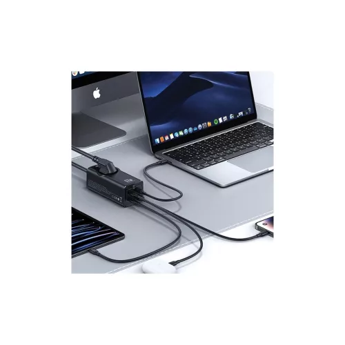 USAMS Hálózati elosztó 67W 3x USB-C + USB gyorstöltéses hosszabbító kábel EU fekete CC225TC01 (US-CC225)
