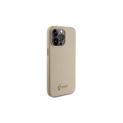 Guess GUHCP15XPGMCSD iPhone 15 Pro Max 6.7" készülékhez kemény tok Glitter Glossy Script világos arany