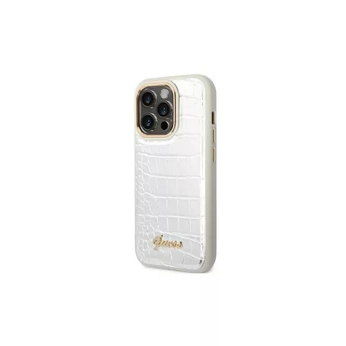 Guess GUHCP14LHGCRHS iPhone 14 Pro 6,1 készülékhez Croco Collection keménytok ezüst