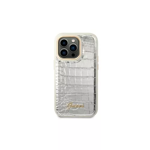 Guess GUHCP14LHGCRHS iPhone 14 Pro 6,1 készülékhez Croco Collection keménytok ezüst