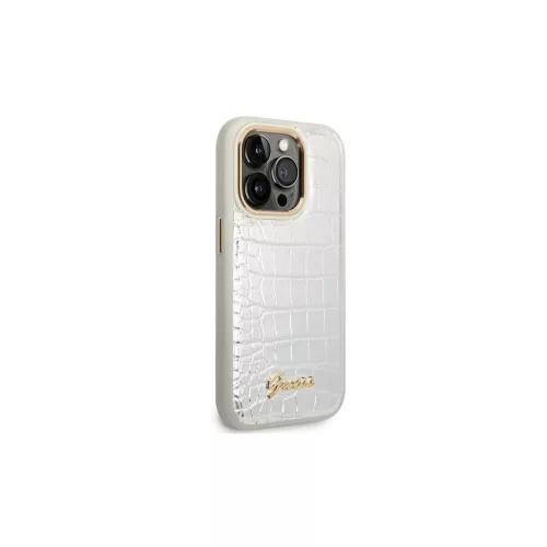 Guess GUHCP14LHGCRHS iPhone 14 Pro 6,1 készülékhez Croco Collection keménytok ezüst