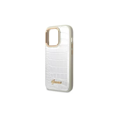 Guess GUHCP14LHGCRHS iPhone 14 Pro 6,1 készülékhez Croco Collection keménytok ezüst