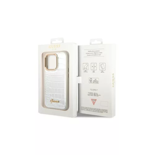 Guess GUHCP14LHGCRHS iPhone 14 Pro 6,1 készülékhez Croco Collection keménytok ezüst
