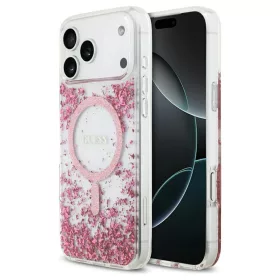   Guess Resin Bottom Glitter MagSafe tok iPhone 17 Pro Max készülékhez rózsaszín