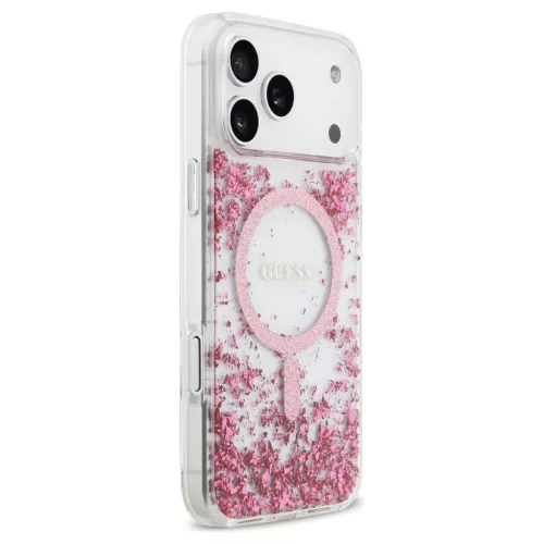 Guess Resin Bottom Glitter MagSafe tok iPhone 17 Pro Max készülékhez rózsaszín