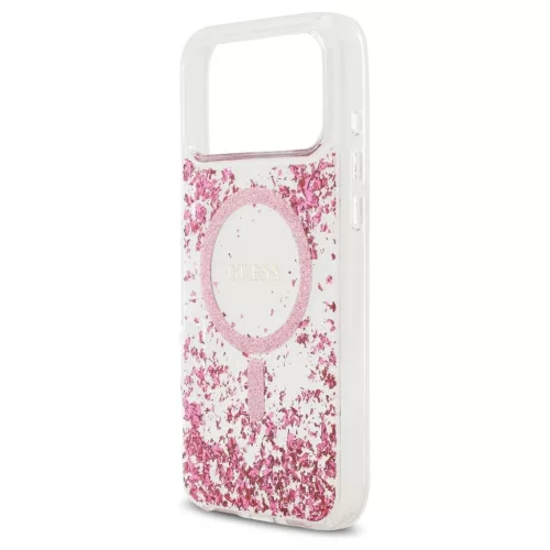 Guess Resin Bottom Glitter MagSafe tok iPhone 17 Pro Max készülékhez rózsaszín