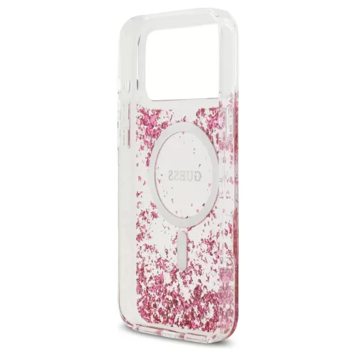 Guess Resin Bottom Glitter MagSafe tok iPhone 17 Pro Max készülékhez rózsaszín