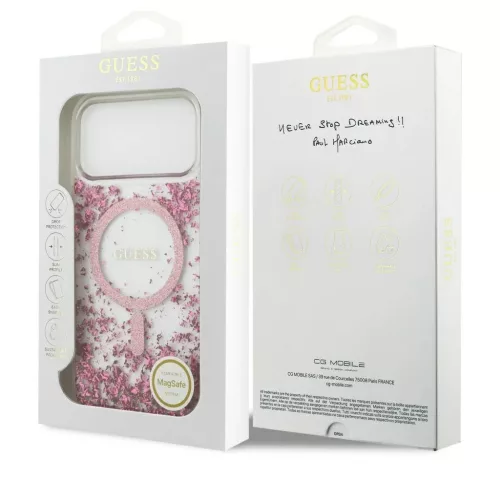 Guess Resin Bottom Glitter MagSafe tok iPhone 17 Pro Max készülékhez rózsaszín