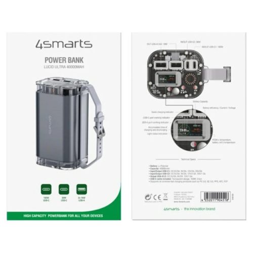 4smarts Lucid Ultra 40000mAh 100W külső akkumulátor szürke
