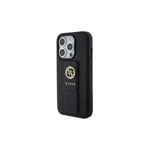 Guess GUHCP15XPGSSADK iPhone 15 Pro Max készülékhez keménytok Grip Stand 4G Saffiano Strass fekete