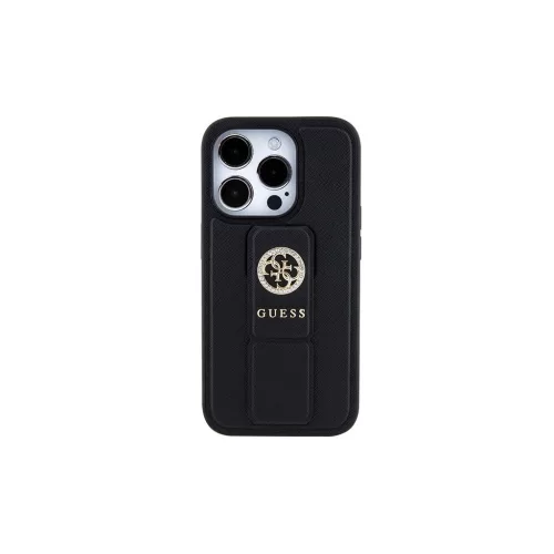 Guess GUHCP15XPGSSADK iPhone 15 Pro Max készülékhez keménytok Grip Stand 4G Saffiano Strass fekete