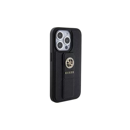 Guess GUHCP15XPGSSADK iPhone 15 Pro Max készülékhez keménytok Grip Stand 4G Saffiano Strass fekete