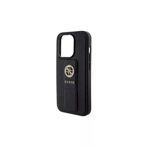 Guess GUHCP15XPGSSADK iPhone 15 Pro Max készülékhez keménytok Grip Stand 4G Saffiano Strass fekete