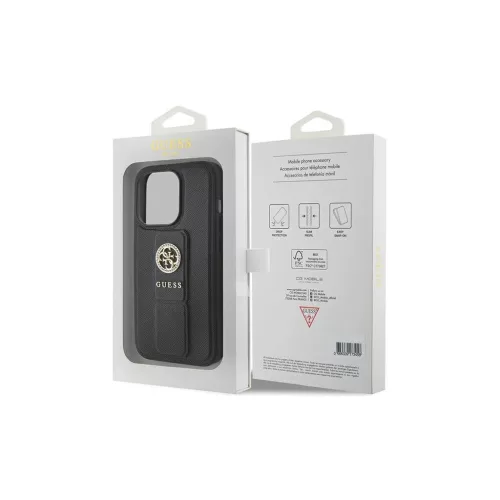 Guess GUHCP15XPGSSADK iPhone 15 Pro Max készülékhez keménytok Grip Stand 4G Saffiano Strass fekete