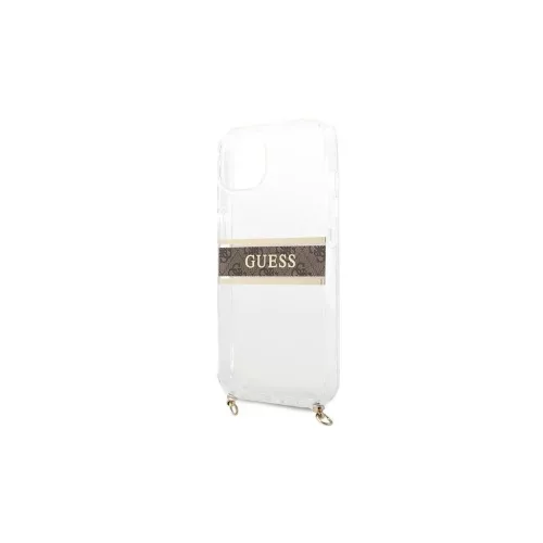 Guess GUHCP13SKC4GBGO iPhone 13 mini 5,4" készülékhez átlátszó merev tok 4G barna pánt, arany lánccal