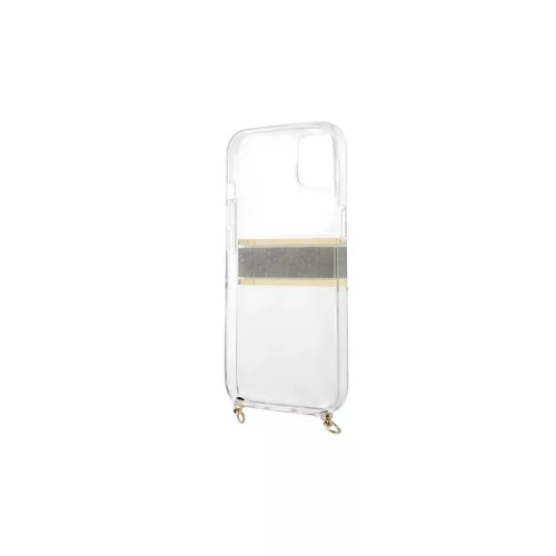 Guess GUHCP13SKC4GBGO iPhone 13 mini 5,4" készülékhez átlátszó merev tok 4G barna pánt, arany lánccal