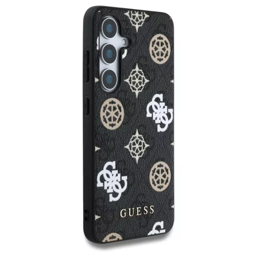 tok Guess 4G Printed Colored Peony Pattern MagSafe Samsung Galaxy S25 készülékhez fekete