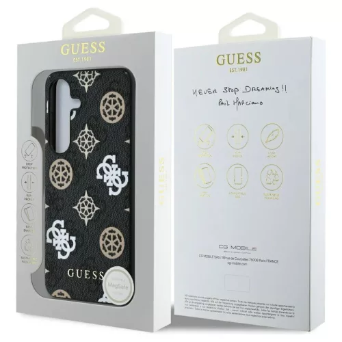 tok Guess 4G Printed Colored Peony Pattern MagSafe Samsung Galaxy S25 készülékhez fekete