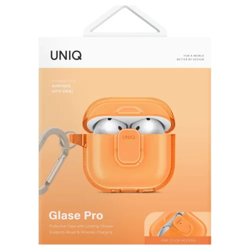 Tok UNIQ Glase Pro AirPods 4 készülékhez Lock Case narancssárga