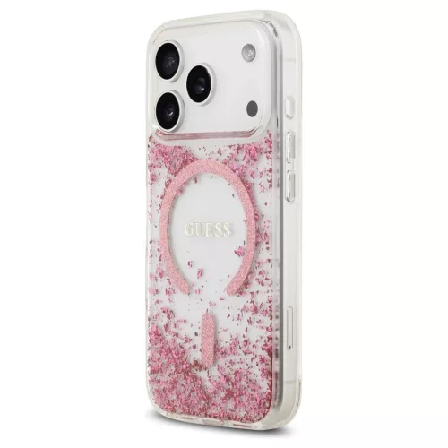 Guess tok Resin Bottom Glitter MagSafe iPhone 17 Pro készülékhez rózsaszín