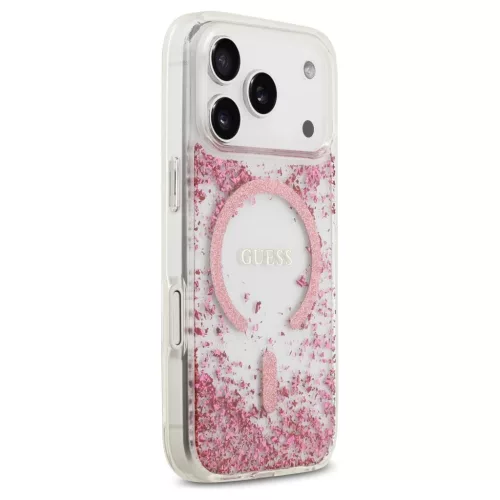 Guess tok Resin Bottom Glitter MagSafe iPhone 17 Pro készülékhez rózsaszín