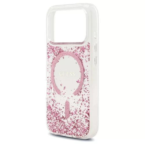 Guess tok Resin Bottom Glitter MagSafe iPhone 17 Pro készülékhez rózsaszín