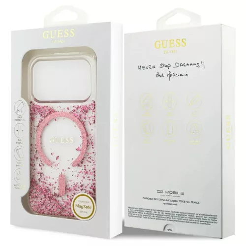 Guess tok Resin Bottom Glitter MagSafe iPhone 17 Pro készülékhez rózsaszín