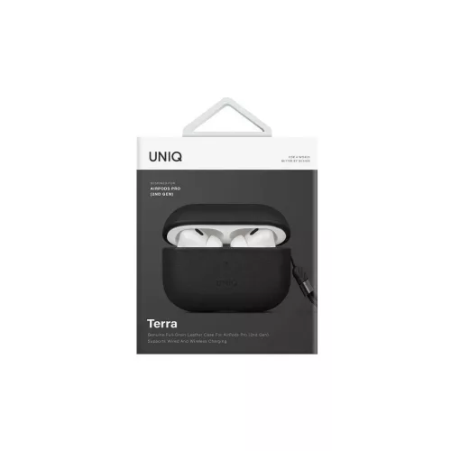 UNIQ tok Terra AirPods Pro 2 gen. készülékhez Genuine Leather (2022/2023) dallas fekete