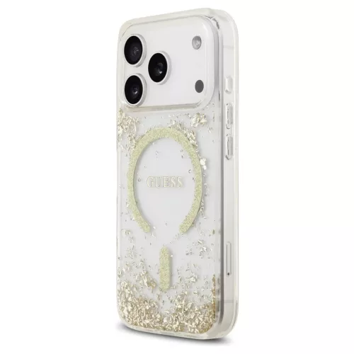 Guess Resin Bottom Glitter MagSafe tok iPhone 17 Pro készülékhez arany