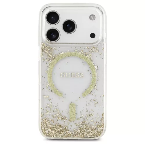 Guess Resin Bottom Glitter MagSafe tok iPhone 17 Pro készülékhez arany