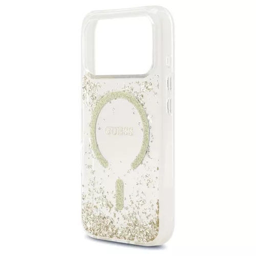 Guess Resin Bottom Glitter MagSafe tok iPhone 17 Pro készülékhez arany