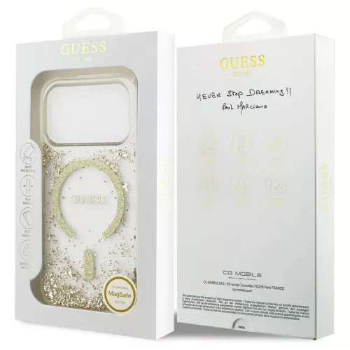 Guess Resin Bottom Glitter MagSafe tok iPhone 17 Pro készülékhez arany