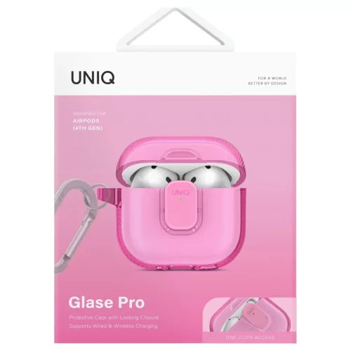 UNIQ Glase Pro tok AirPods 4 Lock készülékhez rózsaszín