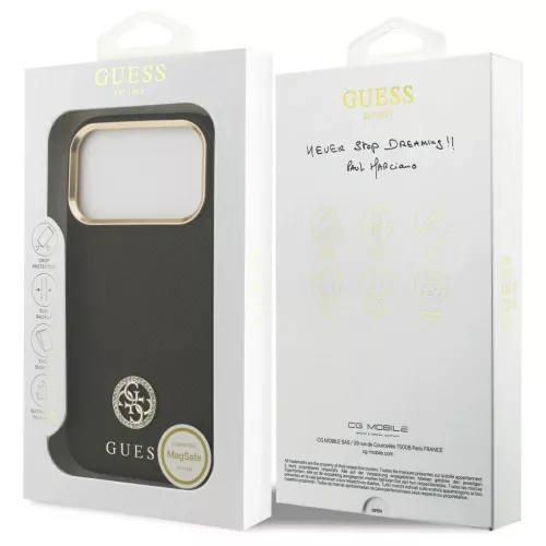 Guess Grained Strass Logo MagSafe tok iPhone 17 Pro készülékhez fekete